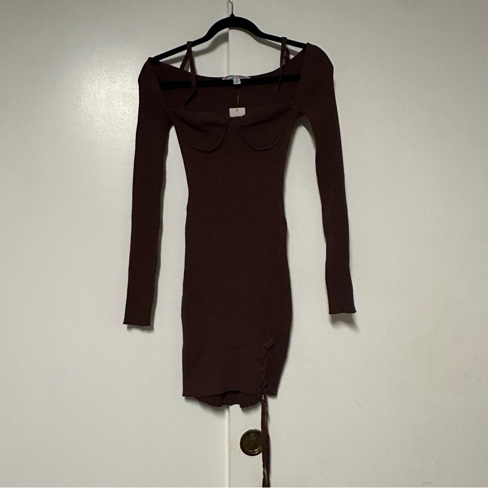NWT Urban Outfitters Brown Jezebel Corset Ribbed Mini Dress Size XS - Picture 3 of 8